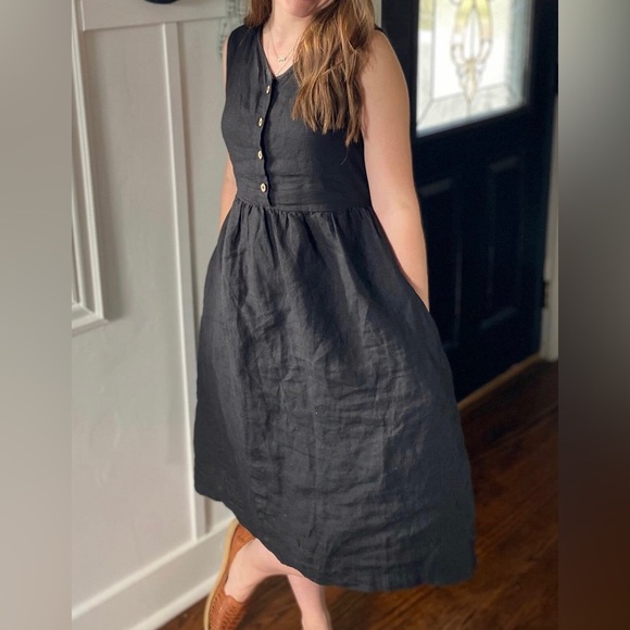 ✨SOLD✨LinenByMN Pine Green 100% Linen Dress from Etsy Size Small with Pockets - Picture 7 of 8